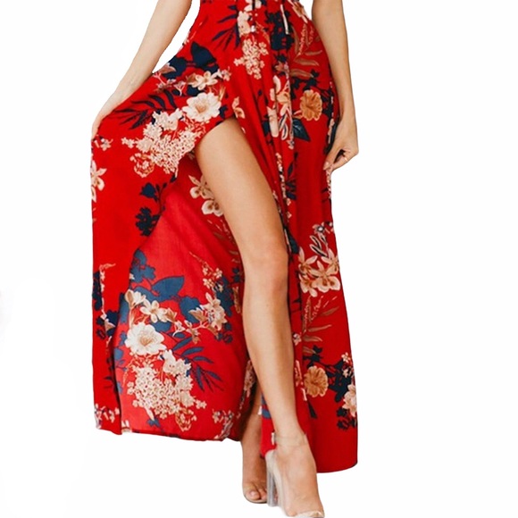 LF Dresses & Skirts - new LF Here Comes the Sun ☼ Cut Out Ruffle Maxi Dress ☼ Red Floral Print ☼ Small